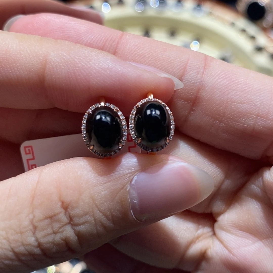 翡翠18K金镶嵌耳饰耳包