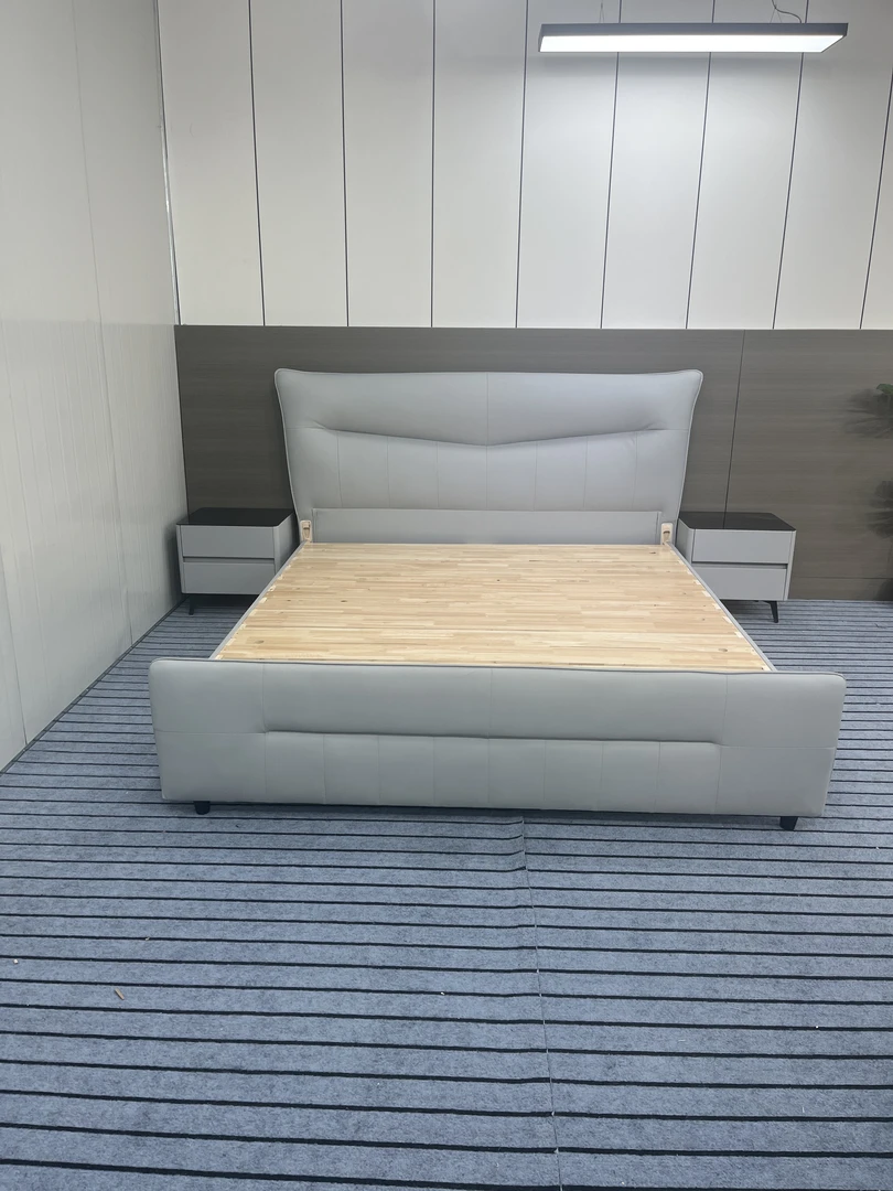 T-33全实木榫卯主卧床主卧皮床大床头层牛皮简约轻奢皮艺储物床