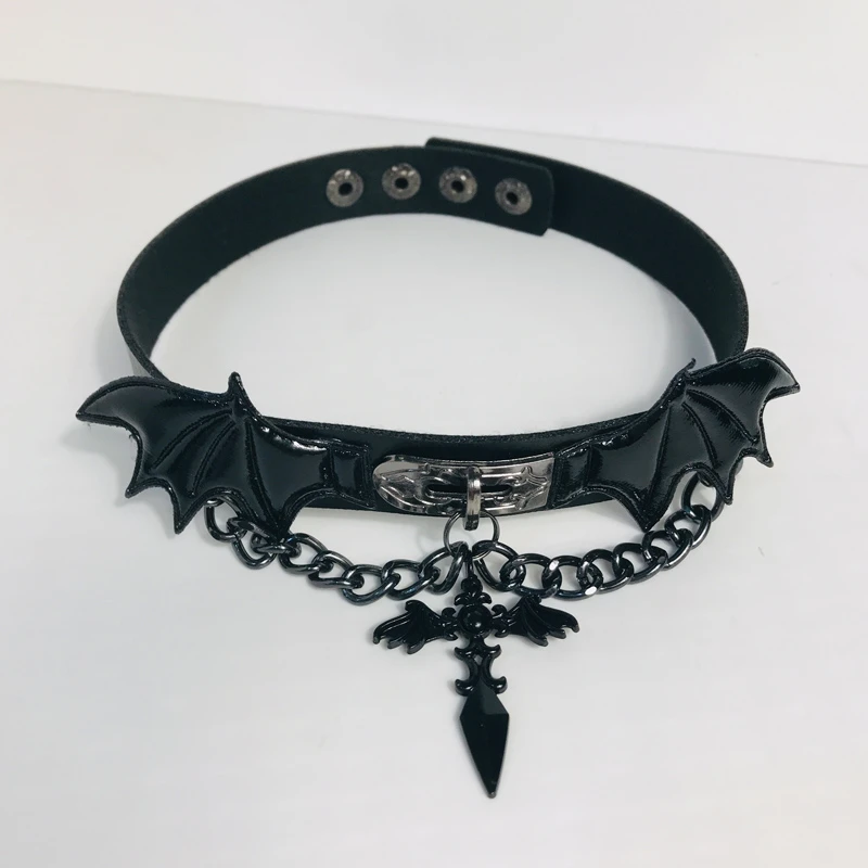 合金锆石项链 X0151项链女恶魔翅膀十字架皮项圈choker腿链