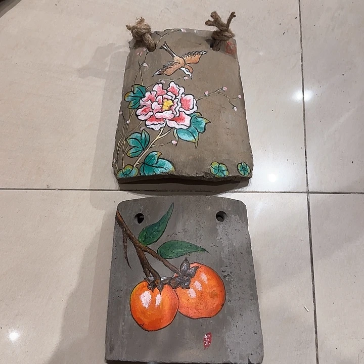 恩*?老瓦片丙烯颜料画