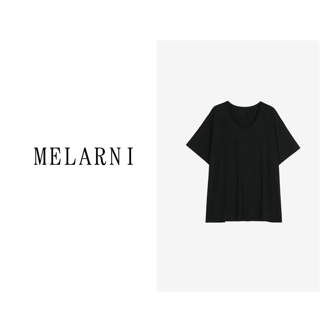 【MELARNI】面膜T 休闲舒适凉爽大圆领宽松显瘦T恤MLN12124