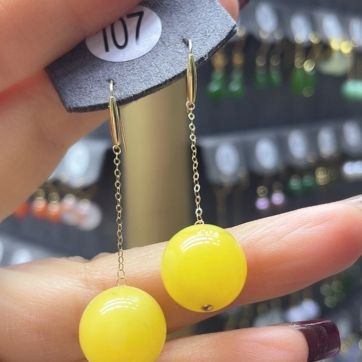 蜜蜡耳饰18K金镶嵌耳饰