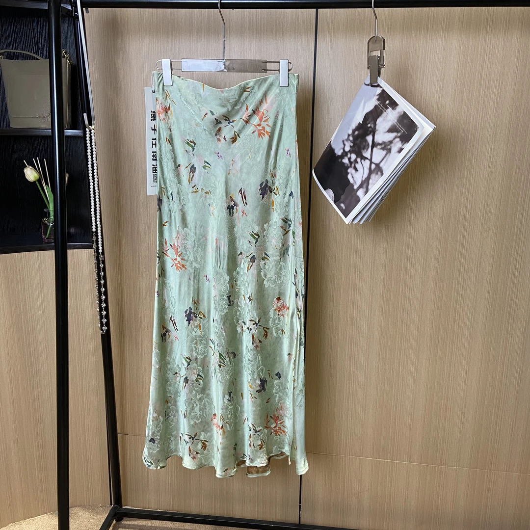 【燕子在南油】裙长100夏季45度斜裁侧开衩人丝半裙3529