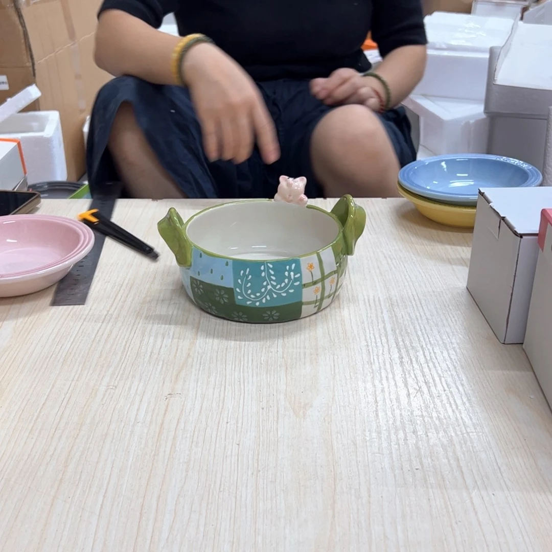 老姊妹家瓷器好漂亮手作双耳wan绿