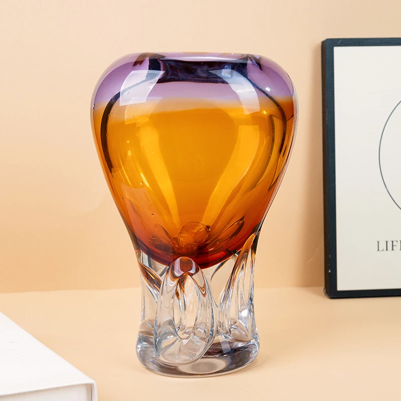 J259欧式轻奢琥珀紫手工热气球玻璃花瓶桌面鲜花装饰炫彩装饰品