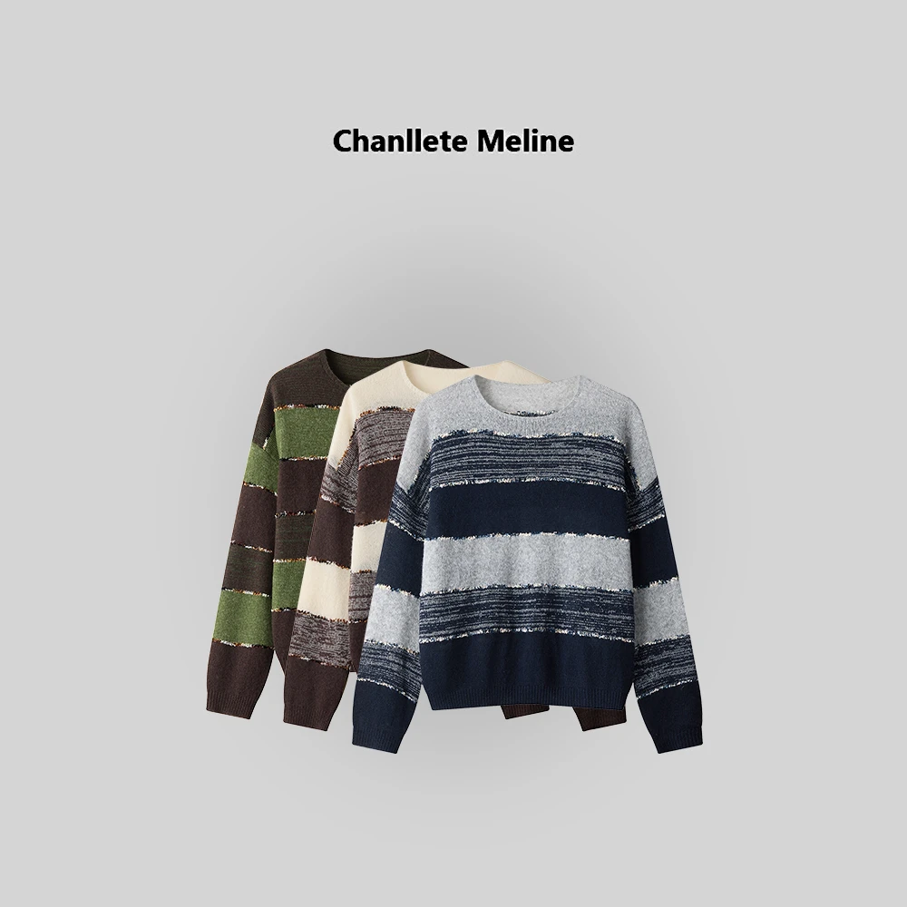 【Chanllete Meline】莱赛尔绵羊毛慵懒风条纹针织衫毛衣6197559
