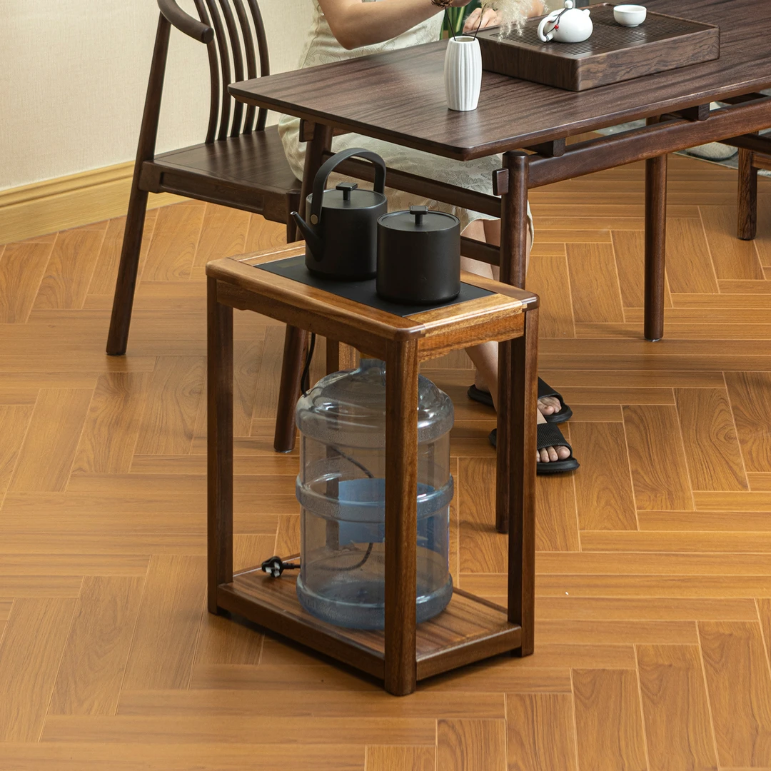 胡桃木烧水壶一体茶水架茶桌侧边茶水柜小户型落地置物架茶室边柜