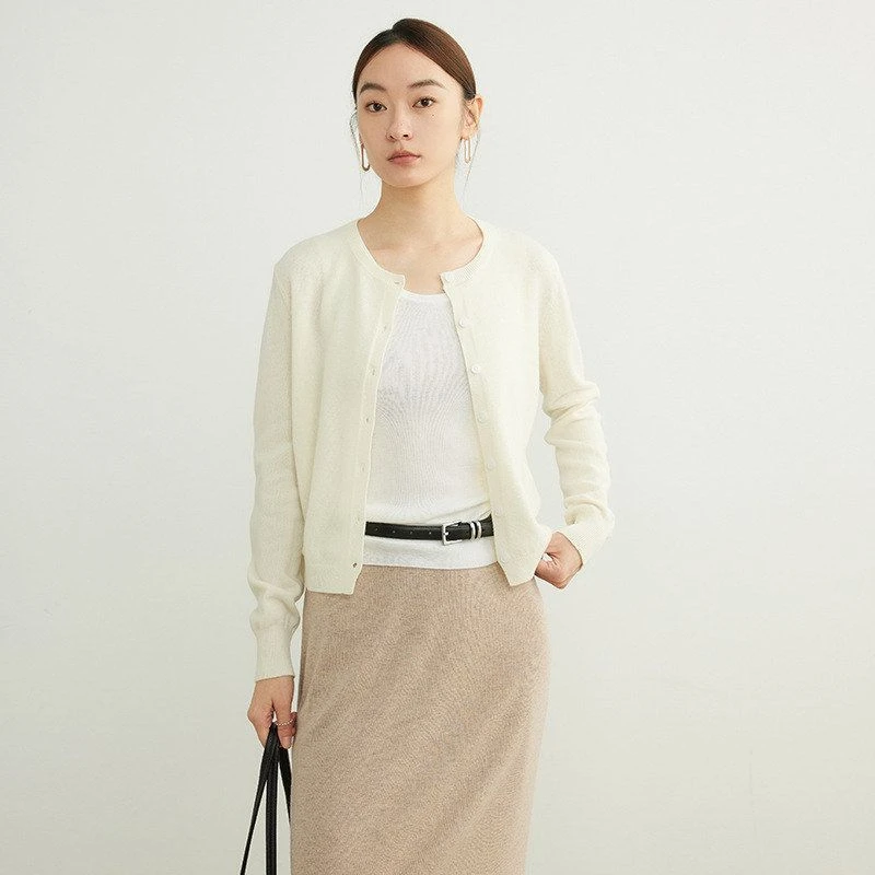 针织衫百搭100毛衣新款早秋款宽松25开衫圆领上衣基础女羊毛女装