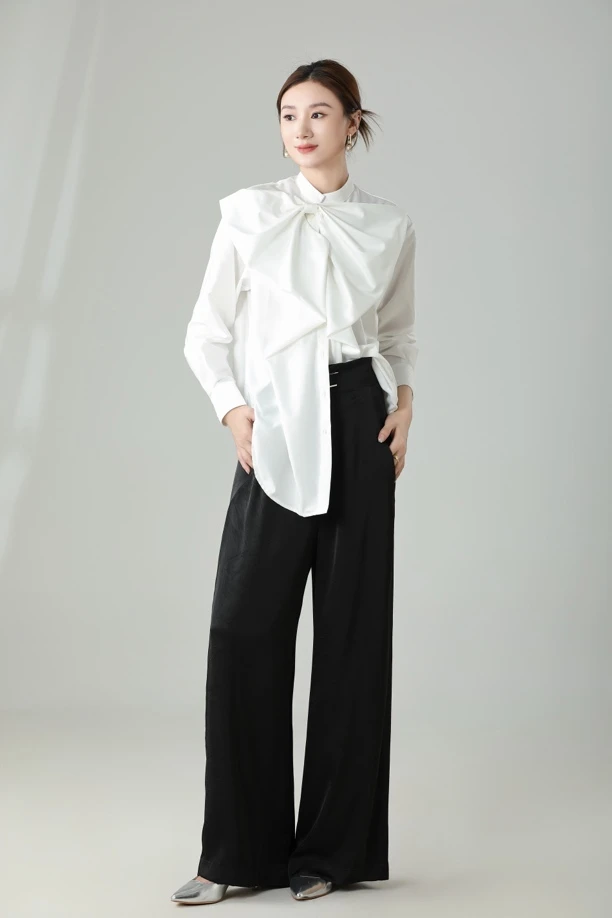 【屿花汀】高定独立设计秋款新款大蝴蝶结衬衫