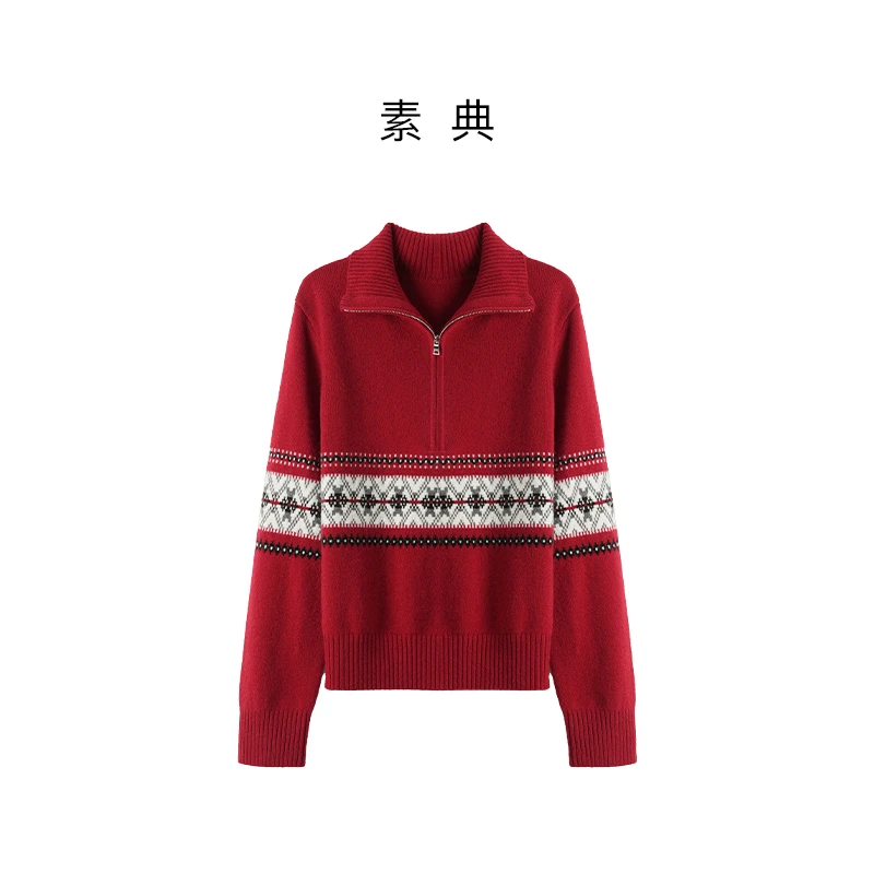 素典【节日彩灯】100绵羊毛冬季上衣休闲百搭费尔岛针织毛衣6101