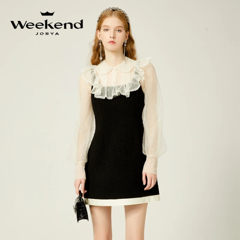 【若谷粉丝专属】卓雅周末新款甜美娃娃领荷叶边连衣裙女EJWDDF55