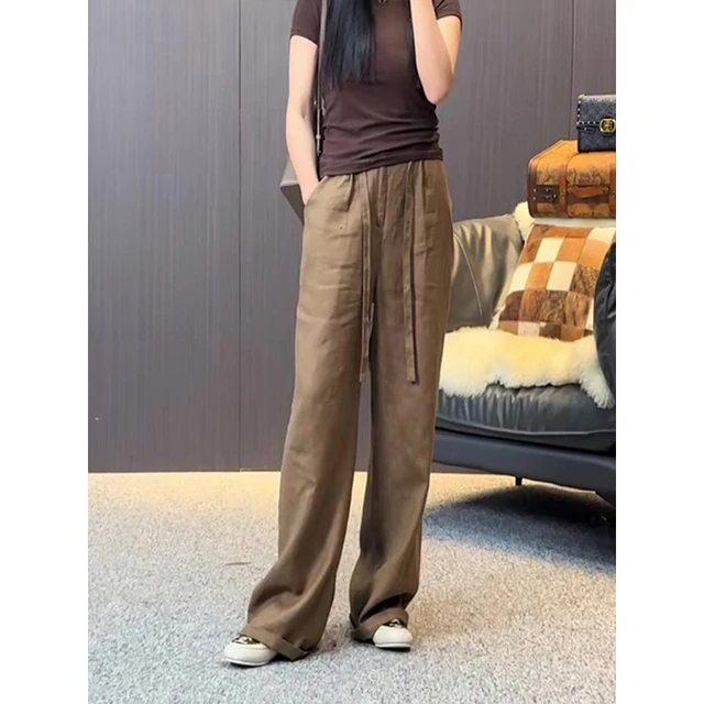 休闲裤女2025夏新款梨型身材显瘦小众气质遮胯减龄天丝亚麻阔腿裤