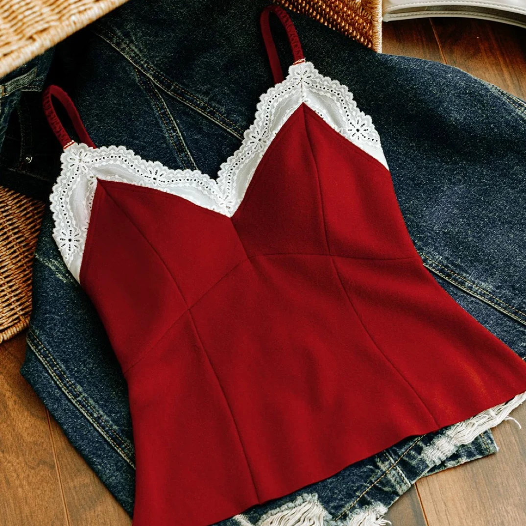 时尚外穿吊带蕾丝保暖性感显瘦气质