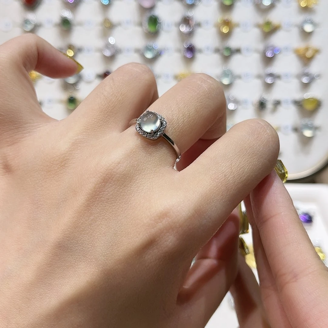 蛇纹石玉戒指银S925镶嵌