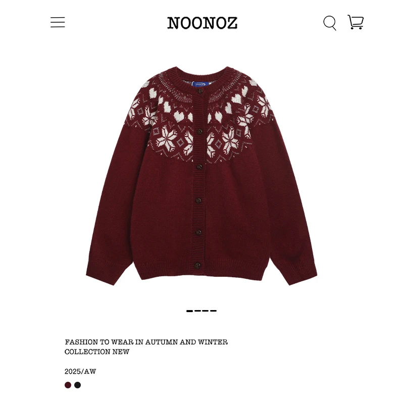 NOONOZ潮牌秋冬氛围感爱心菱格开衫毛衣男复古中性风慵懒针织外套