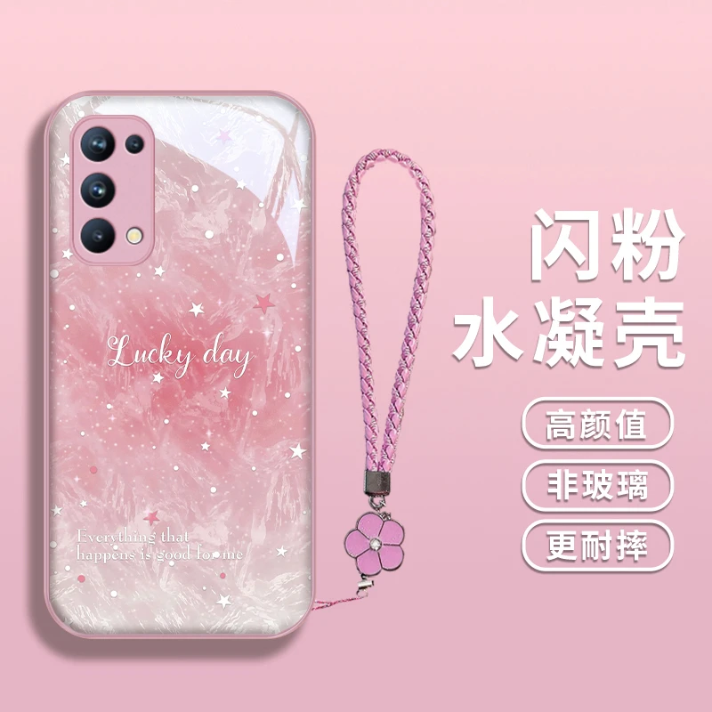 闪粉波纹适用opporeno5手机壳Reno5pro水凝壳保护套reno5k挂绳全