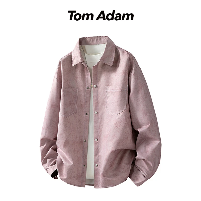 TOMADAM复古长袖衬衫男春秋季美式扎染衬衣外套宽松大码男装上衣