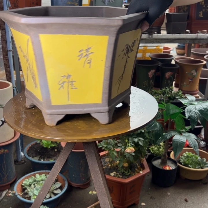 40黄六方花盆花盆花盆