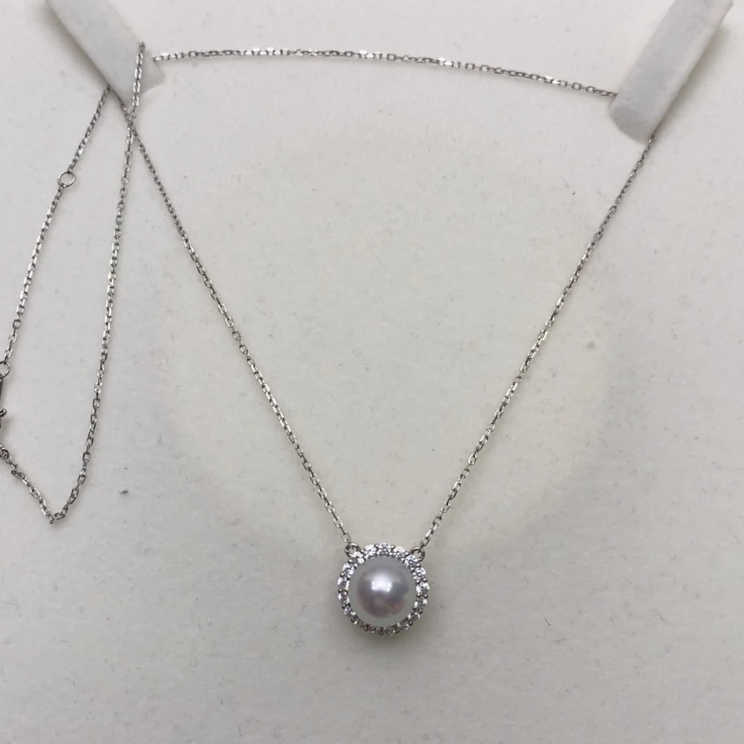 海水珍珠银S925镶嵌颈饰9-10极光澳白