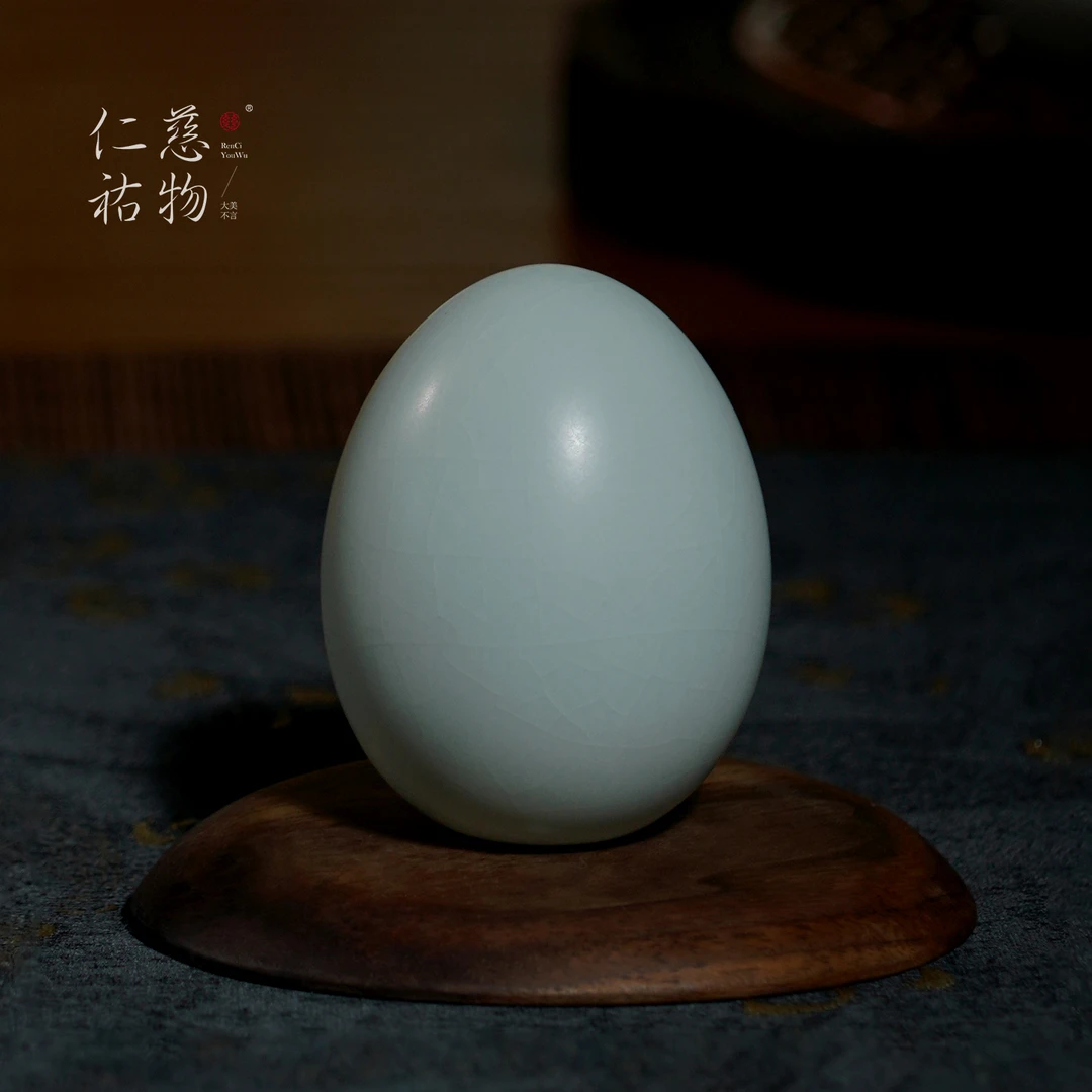 汝窑茶叶蛋桌面摆件高级感小众茶宠茶桌茶台复古装饰青瓷