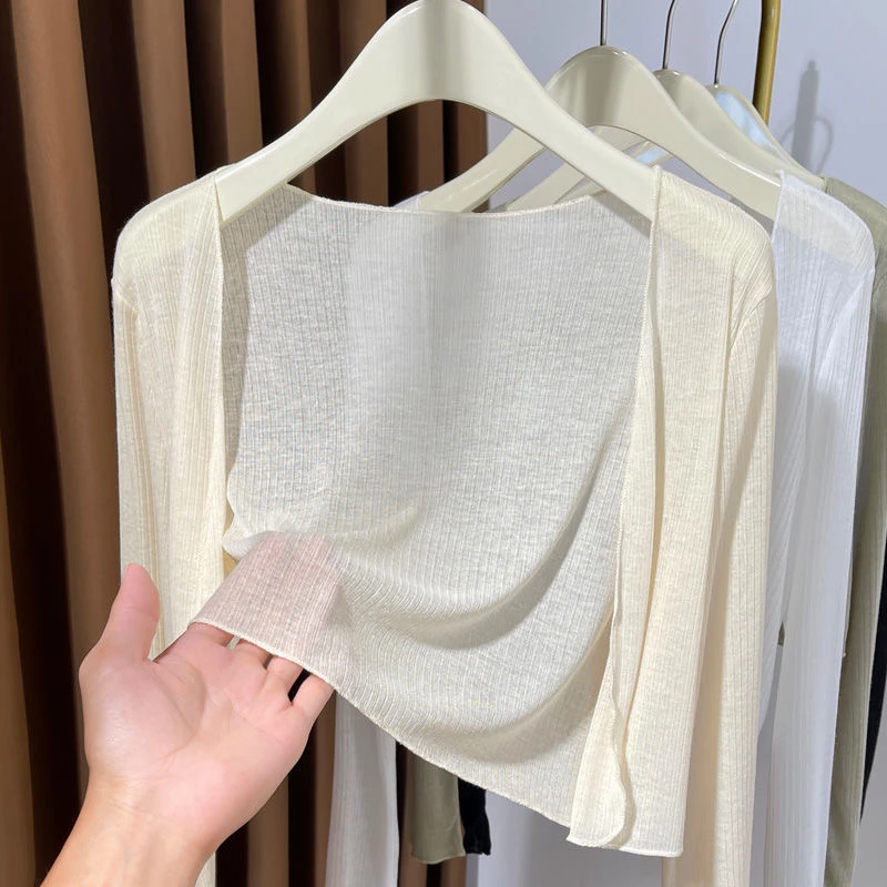 冰丝防晒开衫女披肩夏季配吊带裙外搭长袖小坎肩针织衫薄款上衣女