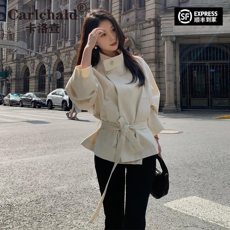 CARLCHALD卡洛查奶秋季立领短款风衣女2025春秋新款韩版韩系气质