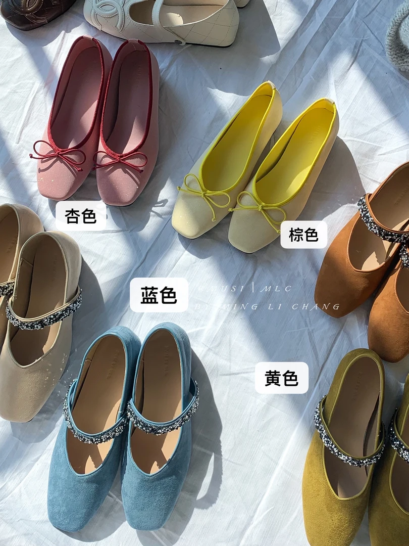 名利 （798-13#）设计感亮片一字带V口单鞋 （内增3cm）