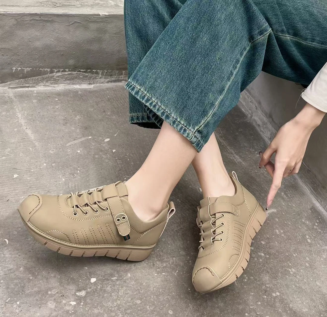 妈妈上班软底防滑健步休闲鞋魔术贴春季新款低帮平底单鞋豆豆鞋