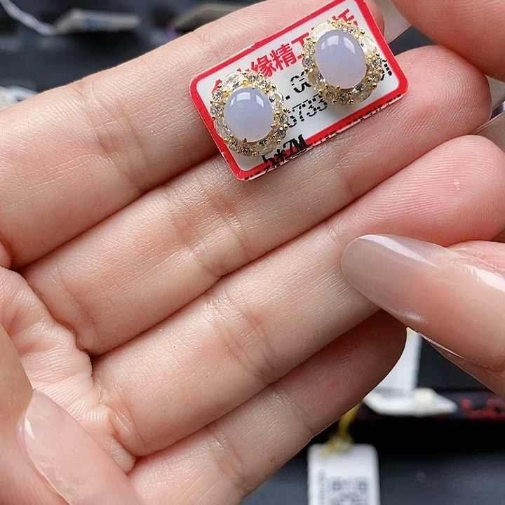 翡翠银S925镶嵌耳饰缅甸翡翠