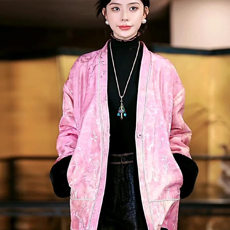 复古日记国风100桑蚕丝外搭新中式设计师羊毛短外套女24HW587