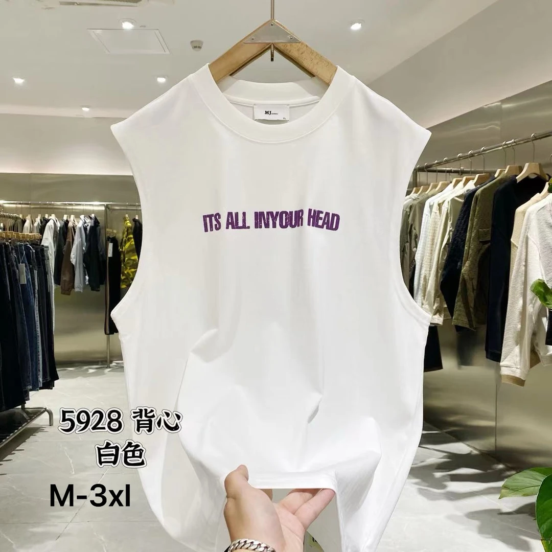 夏季背心百搭圆领男时尚宽松无袖衫棉运动休闲潮流韩版美式做旧