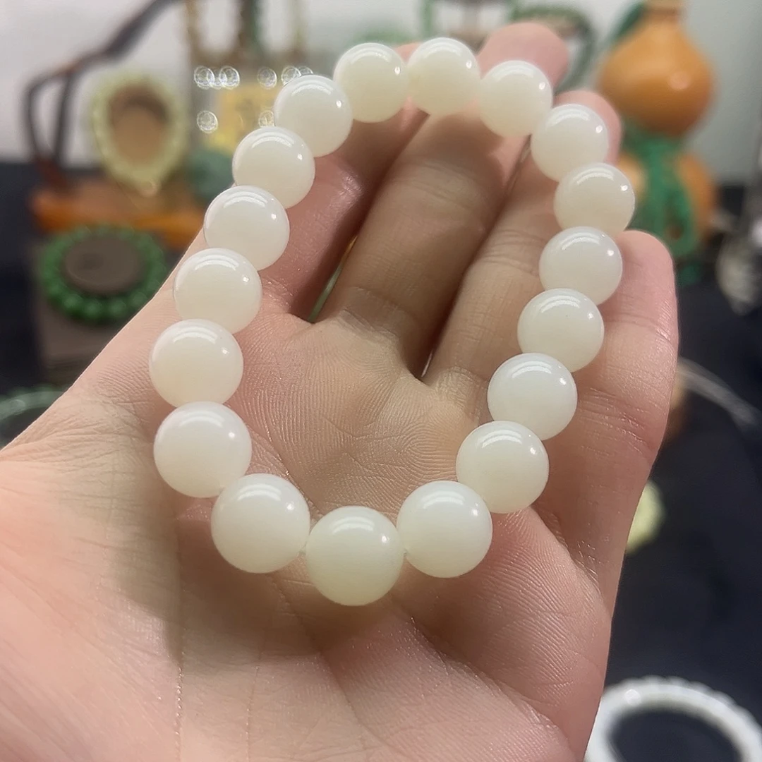 和田玉未镶嵌颈饰俄料-白玉手串-12mm