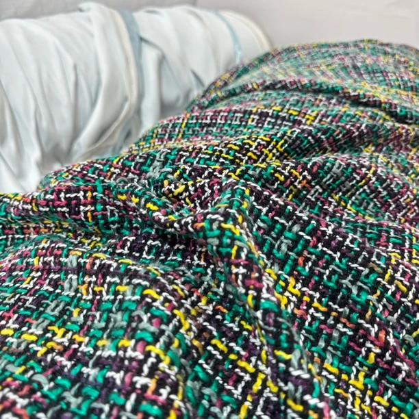 43彩色编织粗纺花布料高档小香风衣服外套马甲裙子面料2米价加衬