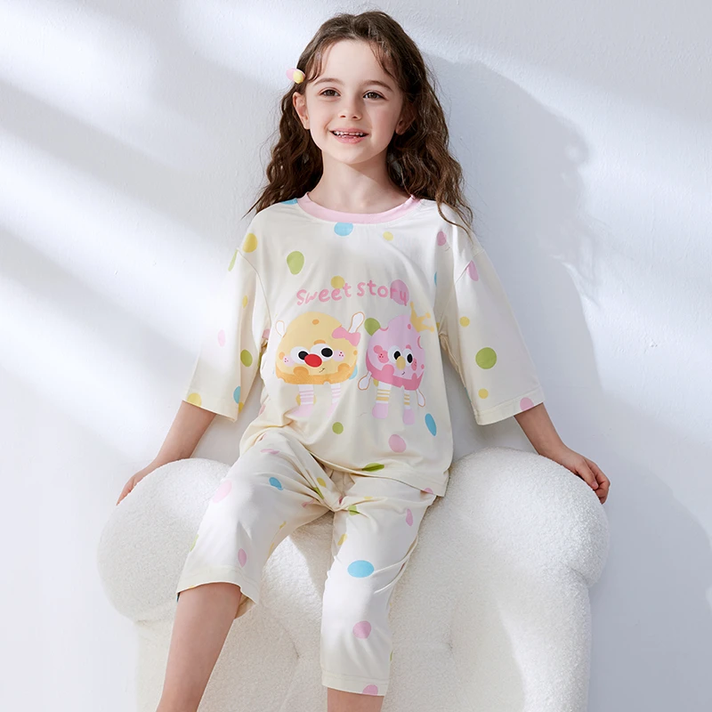 【优可丝女童七分袖合集】夏季女童莫代尔薄款透气优可丝家居服套装