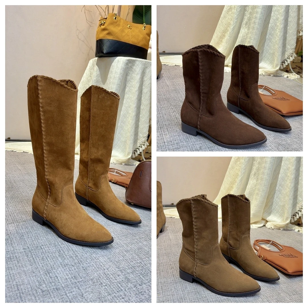 【3.5公分】唐乐乐｜25new新款手工缝线真皮复古尖头靴女 360-27-28