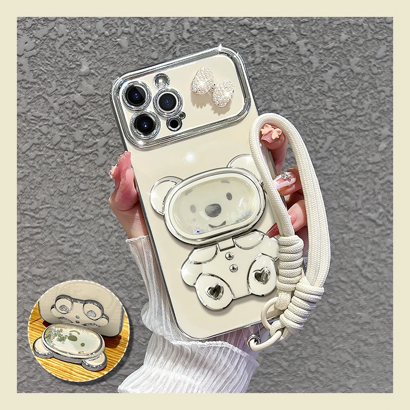 【苹果/华为/oppo/vivo/小米】适用新款流沙熊镜子支架手机壳女防摔