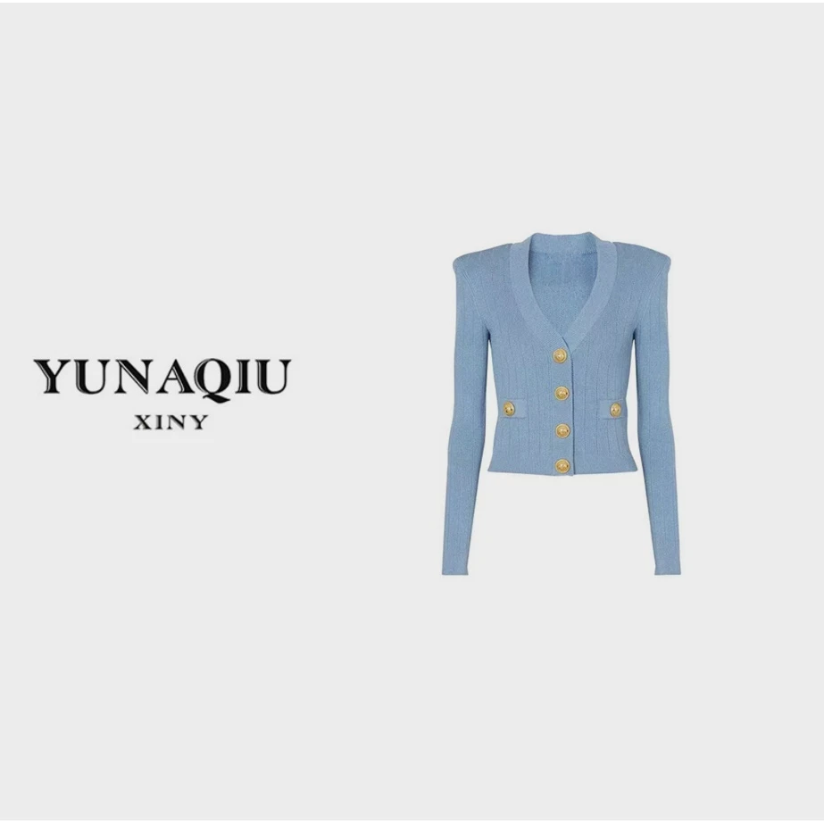 早秋黑白时尚新品百搭V领小香风针织开衫上衣女外套-8304