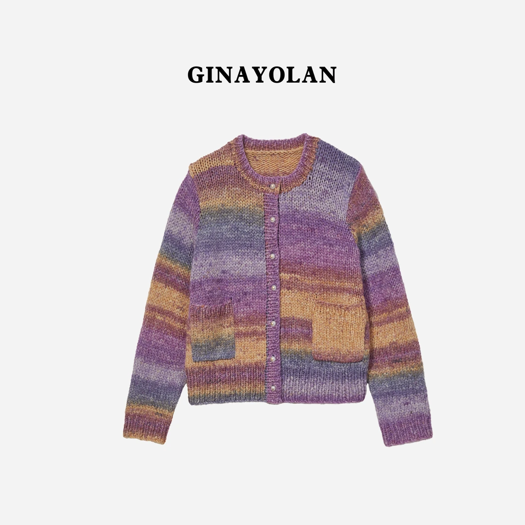 GINAYOLAN/瑾颜【设计师系列】意大利进口纱线春季新品彩色圆领开衫