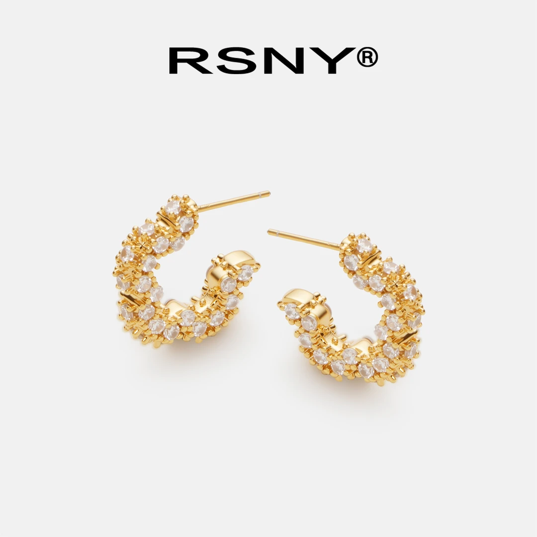 铜合金合成锆石耳饰 [新品]RSNY抽象花朵耳环轻奢感2025新款新颖