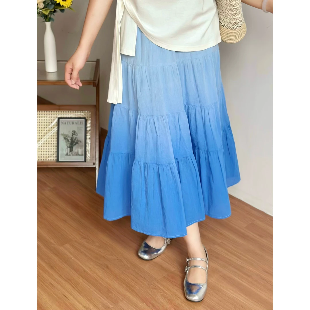 XIAXIA 大码丁达尔渐变半身裙百搭不起球拼接蛋糕裙Q-JX0089#