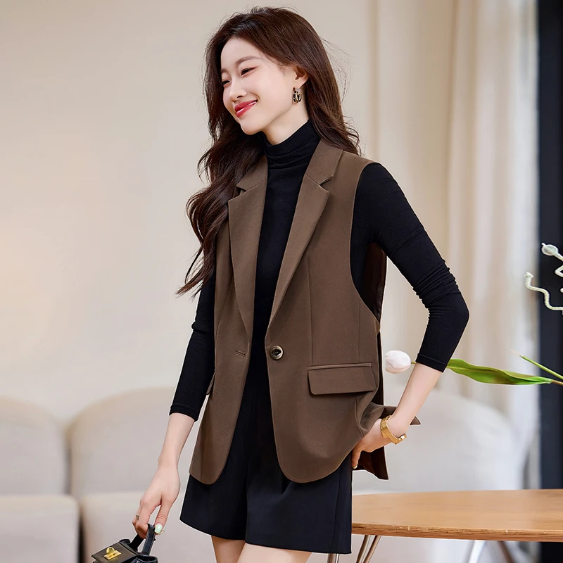 无袖西装马甲女背心女2025春秋新款时尚简约休闲职业坎肩开叉马甲