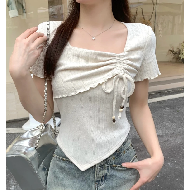 【小七家】春季新款 时尚辣妹高级感显瘦小众短款百搭上衣DM8627