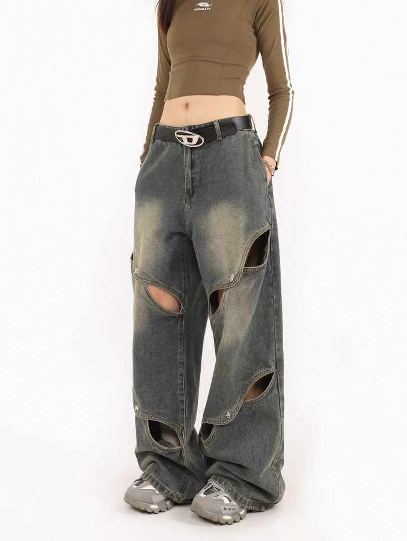 破洞镂空做旧牛仔，非主图款链接，以主播过款为准