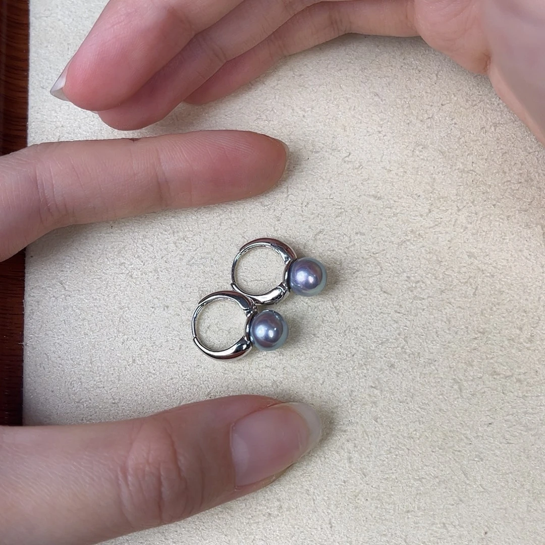 海水珍珠耳饰银S925镶嵌