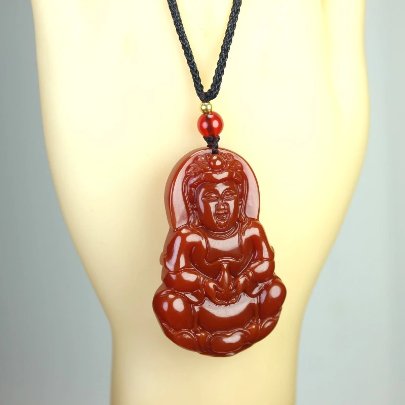 天然红玛瑙平安观音吊坠观音菩萨挂件男女款时尚玛瑙玉观音吊坠
