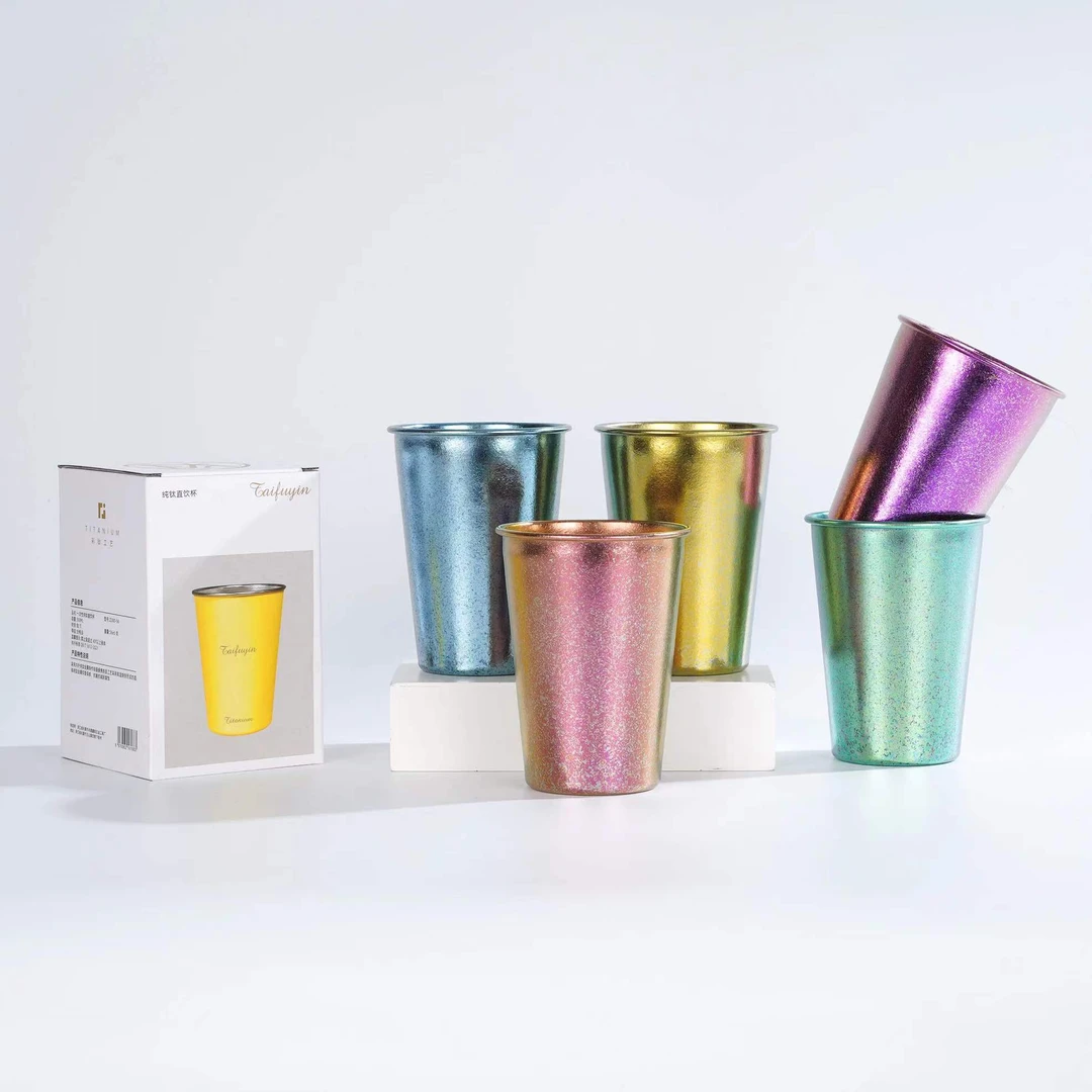 纯钛350ml啤酒杯马克杯户外露营果汁杯单层随手杯冷饮杯钛杯