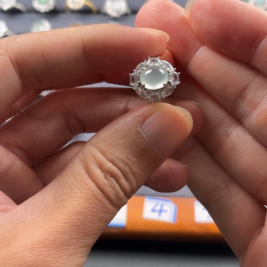 翡翠银S925镶嵌戒指缅甸A货翡翠