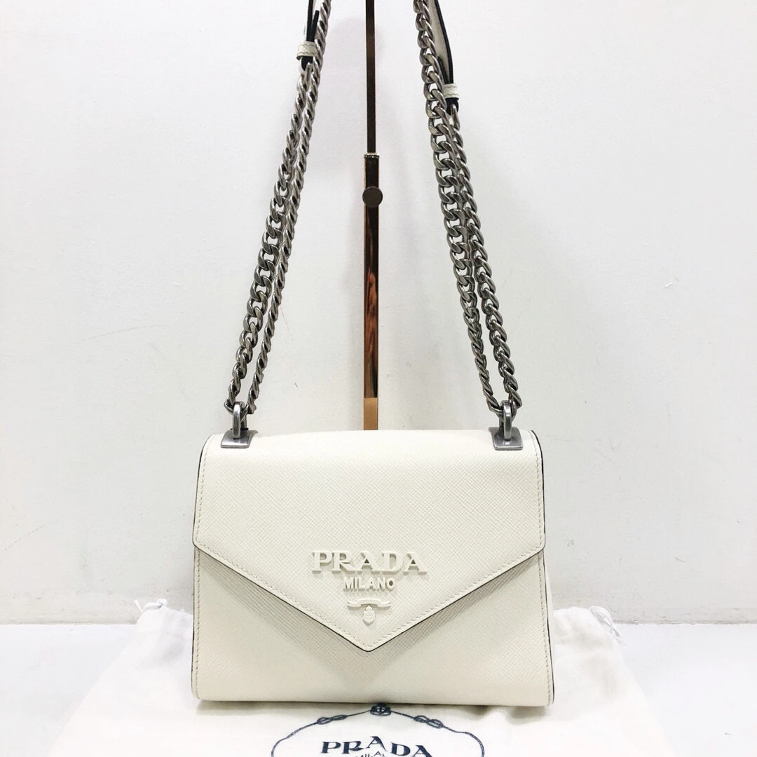 95新 Prada/普拉达 全皮白色手提单肩斜挎包