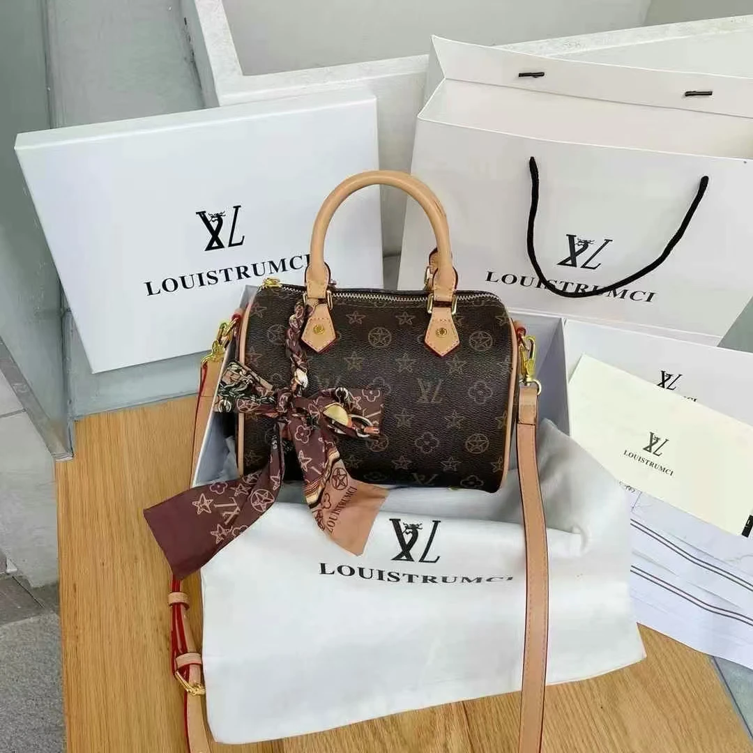 LOUISTRUMCI路易传祺老花系列单肩耐刮做旧拉链斜挎包手提包百搭