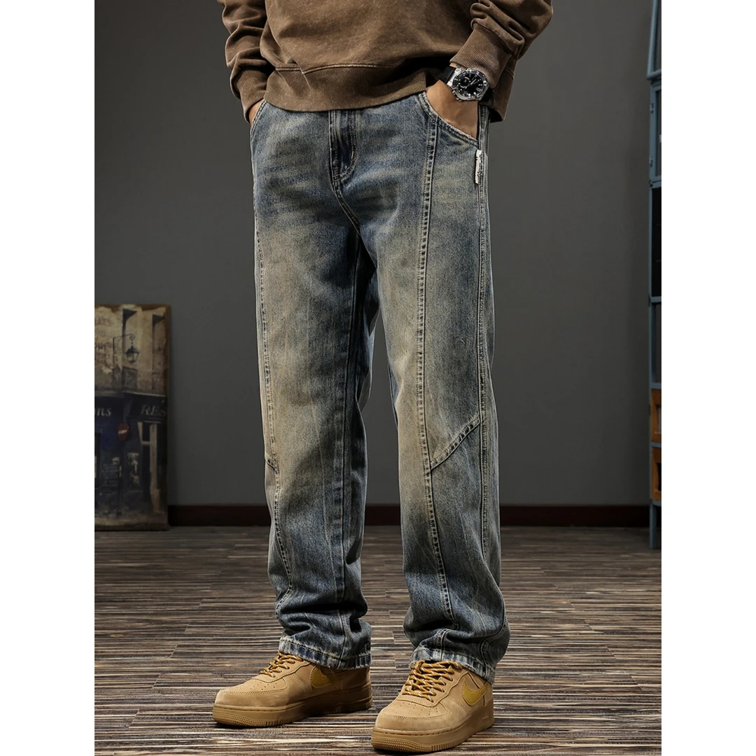 MR.MUDI/穆迪先生秋冬美式复古设计感牛仔裤男重磅水洗直筒阔腿裤